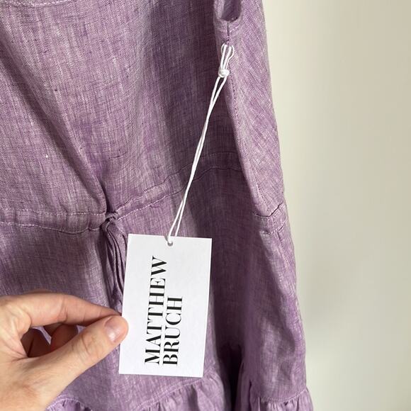 New NWT Matthew Bruch Drawstring Tank Midi Dress Lavender Melange Linen - Picture 5 of 7